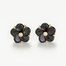 Boucles D'Oreilles "Fleur Noir" Ceram Dia 0,04/2 - Or Jaune 375/1000