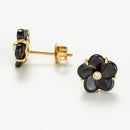 Boucles D'Oreilles "Fleur Noir" Ceram Dia 0,04/2 - Or Jaune 375/1000