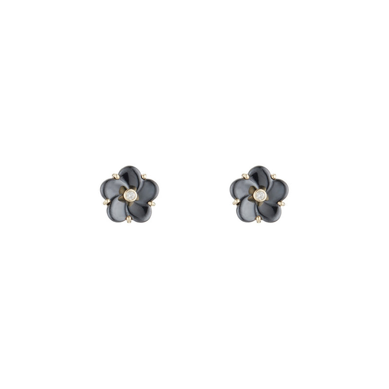 Boucles D'Oreilles "Fleur Noir" Ceram Dia 0,04/2 - Or Jaune 375/1000