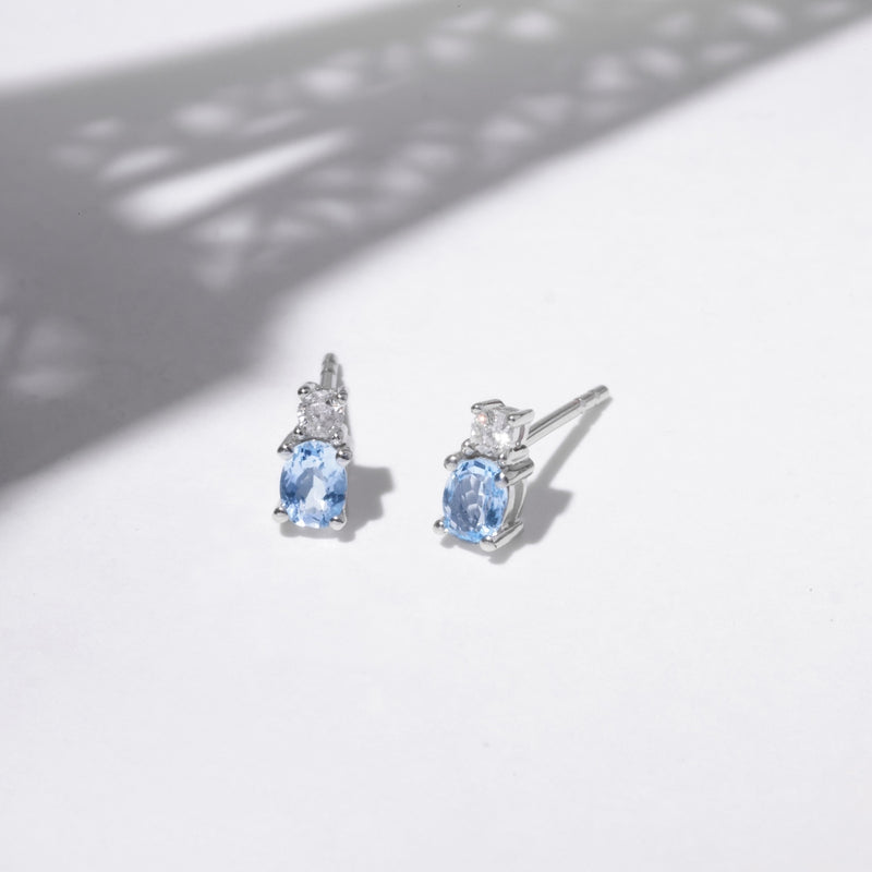 Boucles D'Oreilles "Azur" D0,08/2 Blue Topaze 0,48/2 - Or Blanc 375/1000