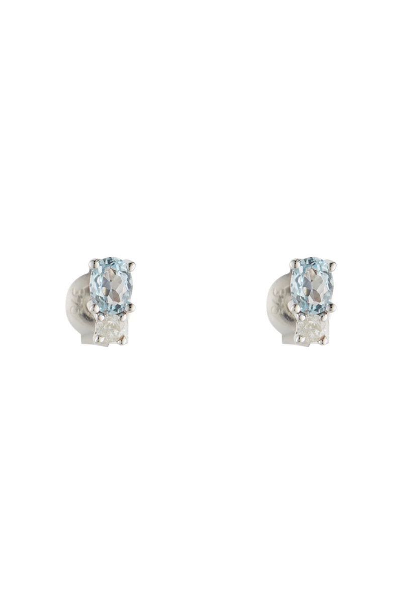 Earrings "Azur" D0,08/2 Blue Topaze 0,48/2 - Gold Blanc 375/1000