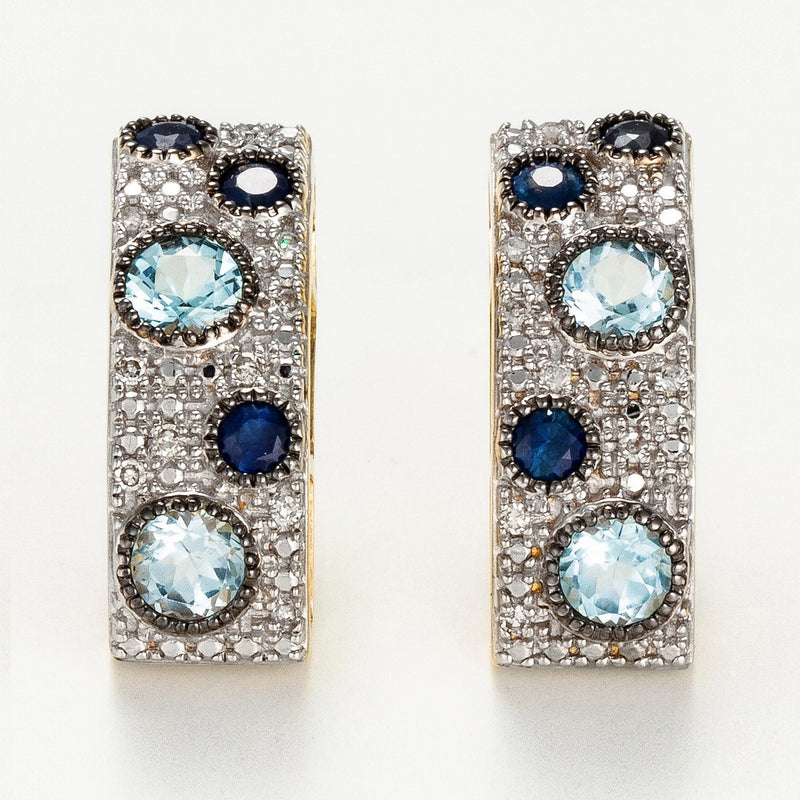 Boucles D'Oreilles "Toamasina" D 0,0035/20 Saphir 0,1/6 Blue Topaze 0,176/4 - Or Jaune 375/1000