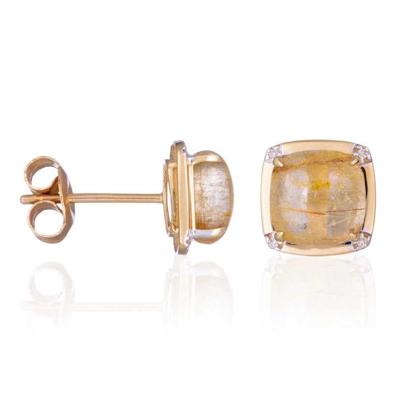Earrings "Belo" D0,03/8 And Rutile 3,8/2 - Yellow Gold 375/1000