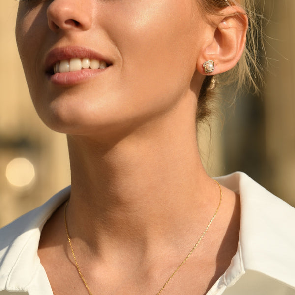 "Mitsa" Earrings, D 0.216/48 Pearl 2 - 375/1000 Yellow Gold
