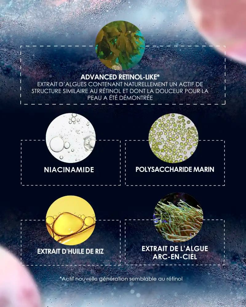 Laboratoire Garancia Day Cream [ÉCLAIR DE LUNE La Foudroyante] Composition of the Advanced Retinol-Like Garancia innovation: algae extract (gentle alternative to retinol), Niacinamide, Marine polysaccharide, rice oil extract and rainbow algae extract.