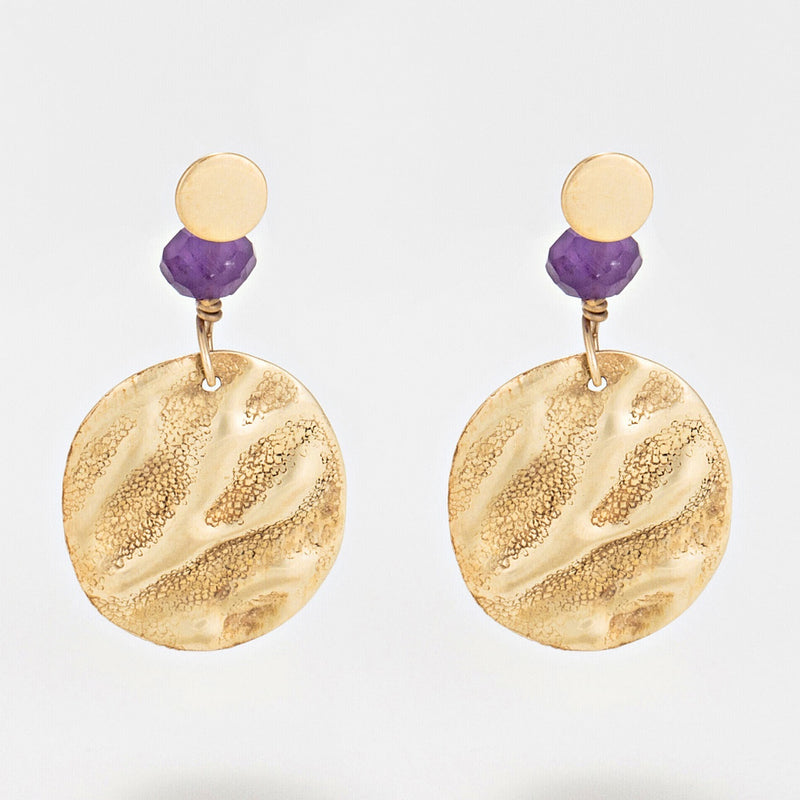 Boucles D'Oreilles "Médaille D'Or" Améthyste 0,35Ct/2 - Or Jaune 375/1000