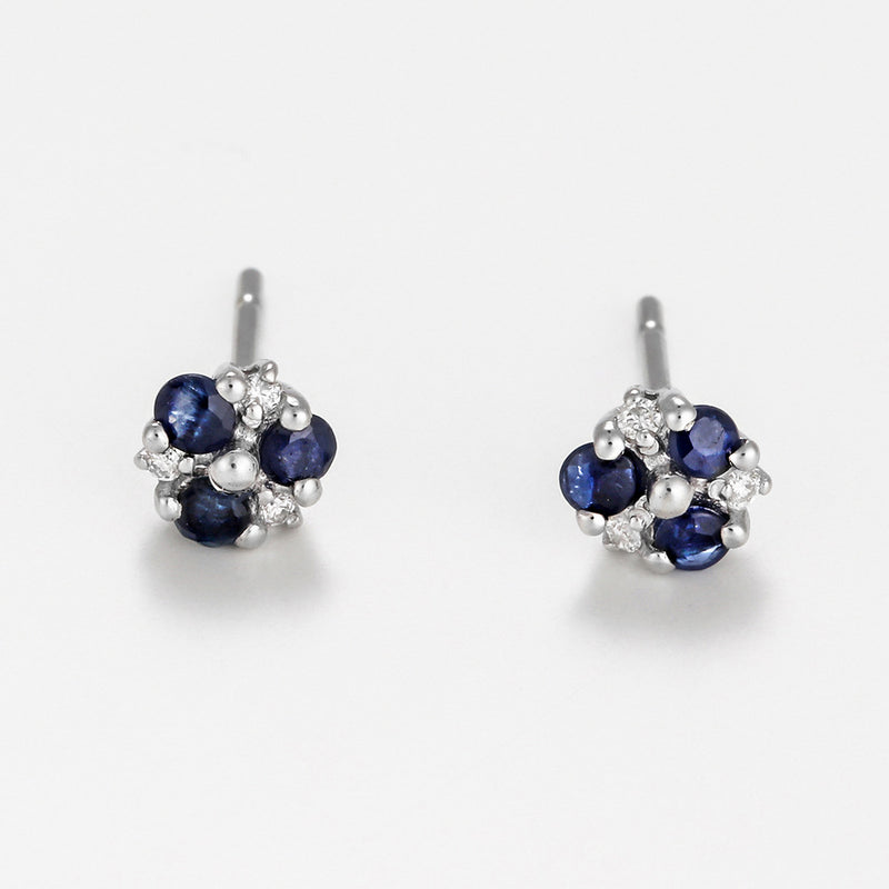 "Three Little Sapphires" Earrings: Diamonds 0.03/6, Sapphire 0.33/6 - White Gold