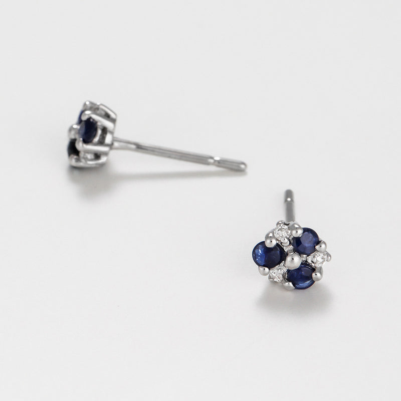 "Three Little Sapphires" Earrings: Diamonds 0.03/6, Sapphire 0.33/6 - White Gold