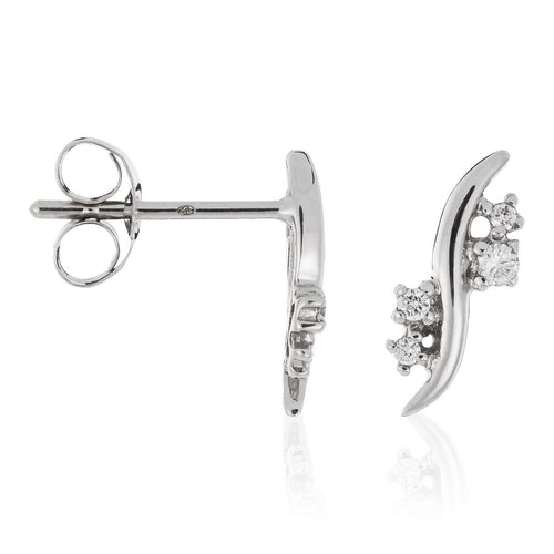 Boucles D'Oreilles "Ondula" D0,06Ct/8 - Or Blanc 375/1000