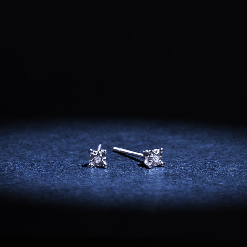 Boucles D'Oreilles "Petites Puces" Diamants: 0,01Ct/2 - Or Blanc 375/1000