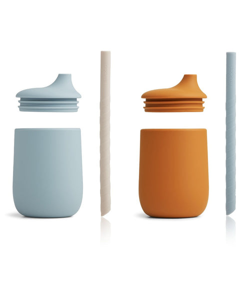 Set of 2 Ellis Sippy Cups - Mustard/Navy Blue Mix
