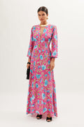 Vestido magenta con estampado floral y mariposa Emory