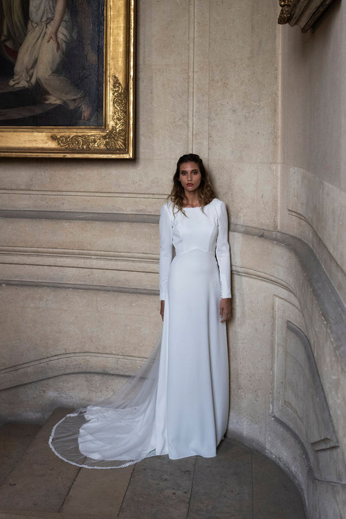 Robe Longue De Mariée D'Hiver - Blanc Soie