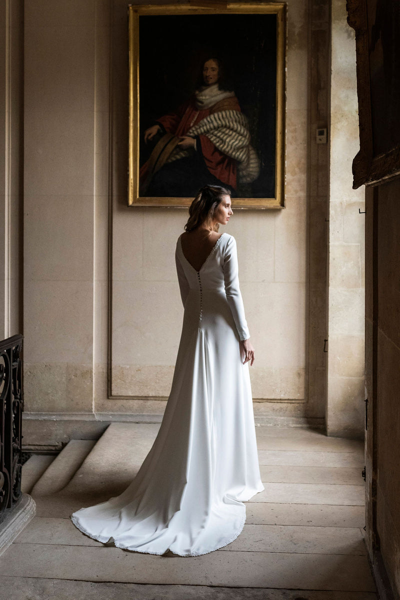 Robe Longue De Mariée D'Hiver - Blanc Soie