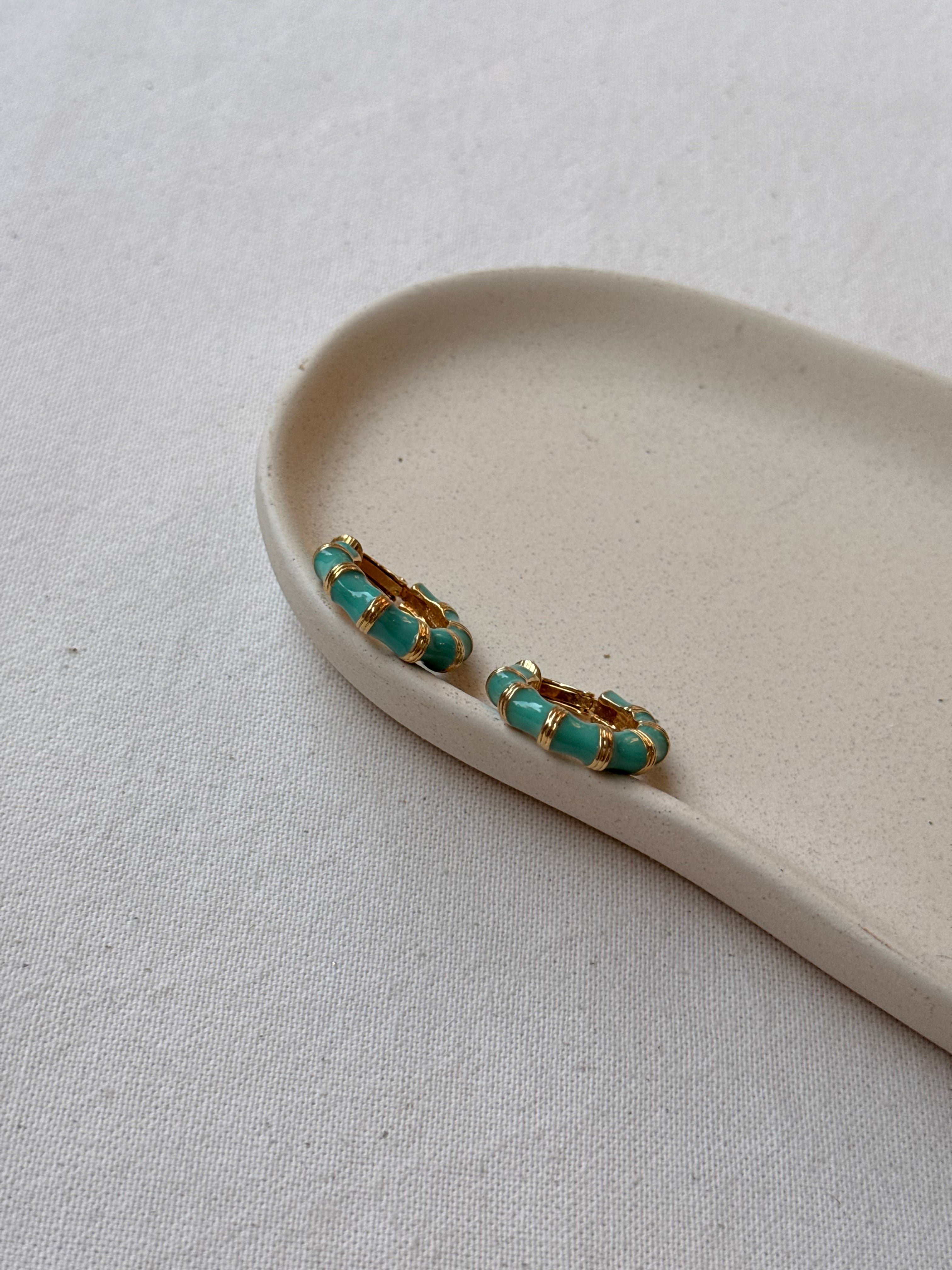 Boucles D’Oreilles Kenneth Jay Lane Vintage - Créoles Émaillées Turquoise