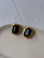 Boucles D’Oreilles Vintage - Strass Facetté Noir