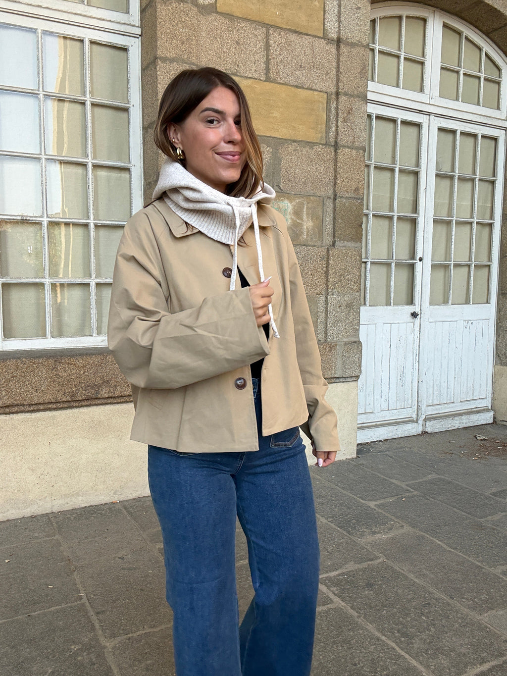 Beige wool and cashmere balaclava