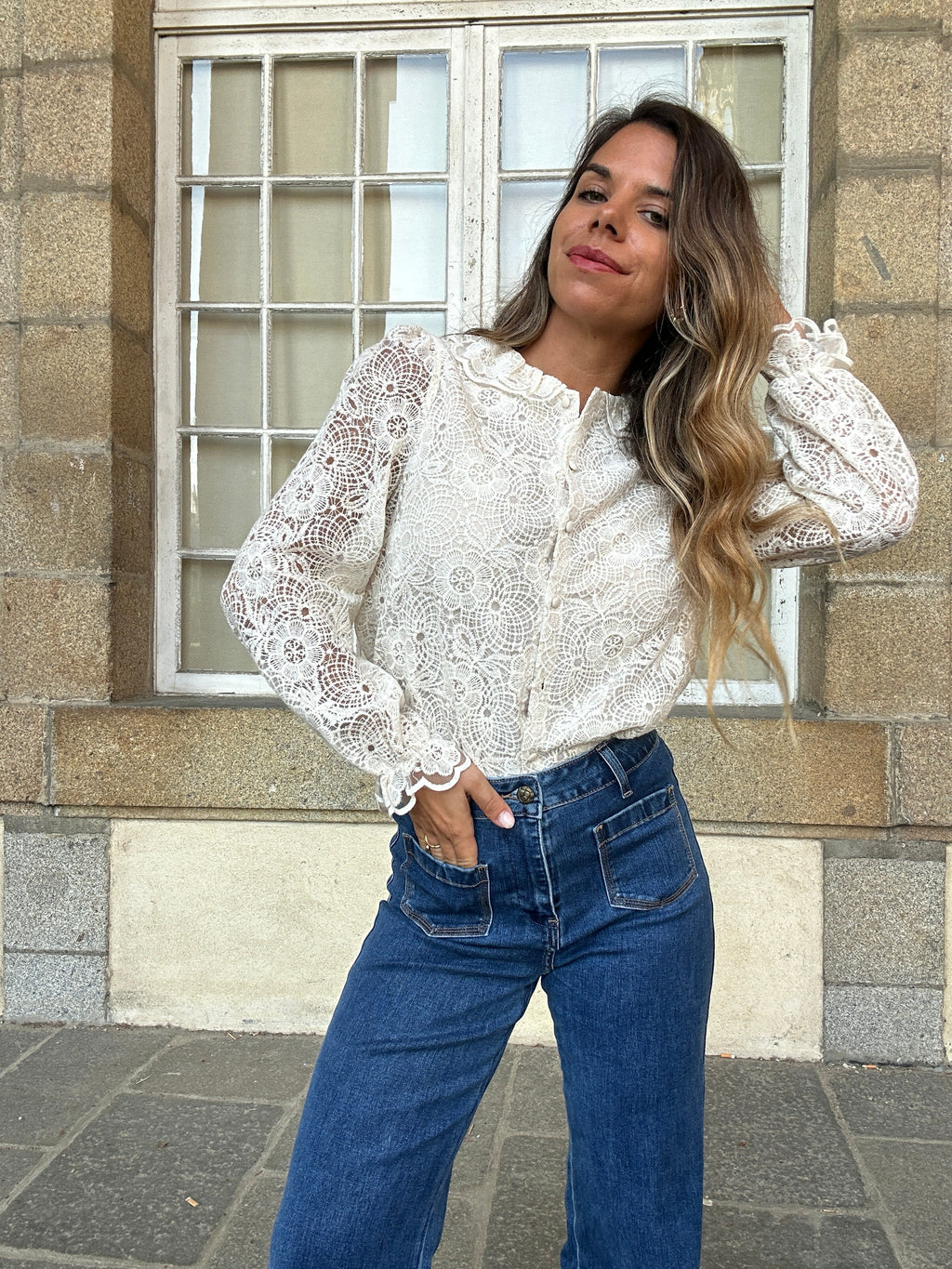 Blouse en dentelle écrue Rosa