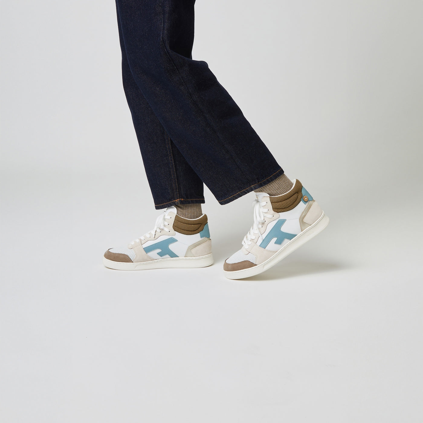 Baskets Blanches & Marron Clair Hazel Mid - Femme