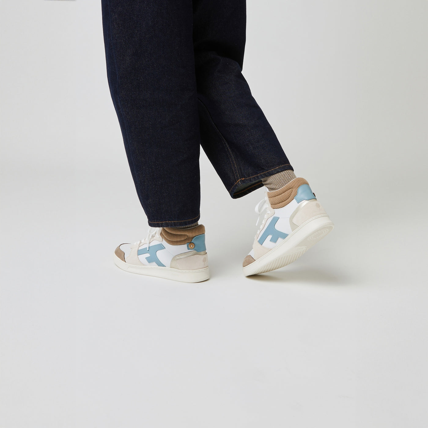 Baskets Blanches & Marron Clair Hazel Mid - Femme
