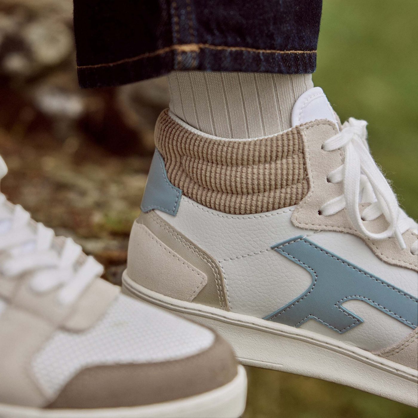 Baskets Blanches & Marron Clair Hazel Mid - Femme