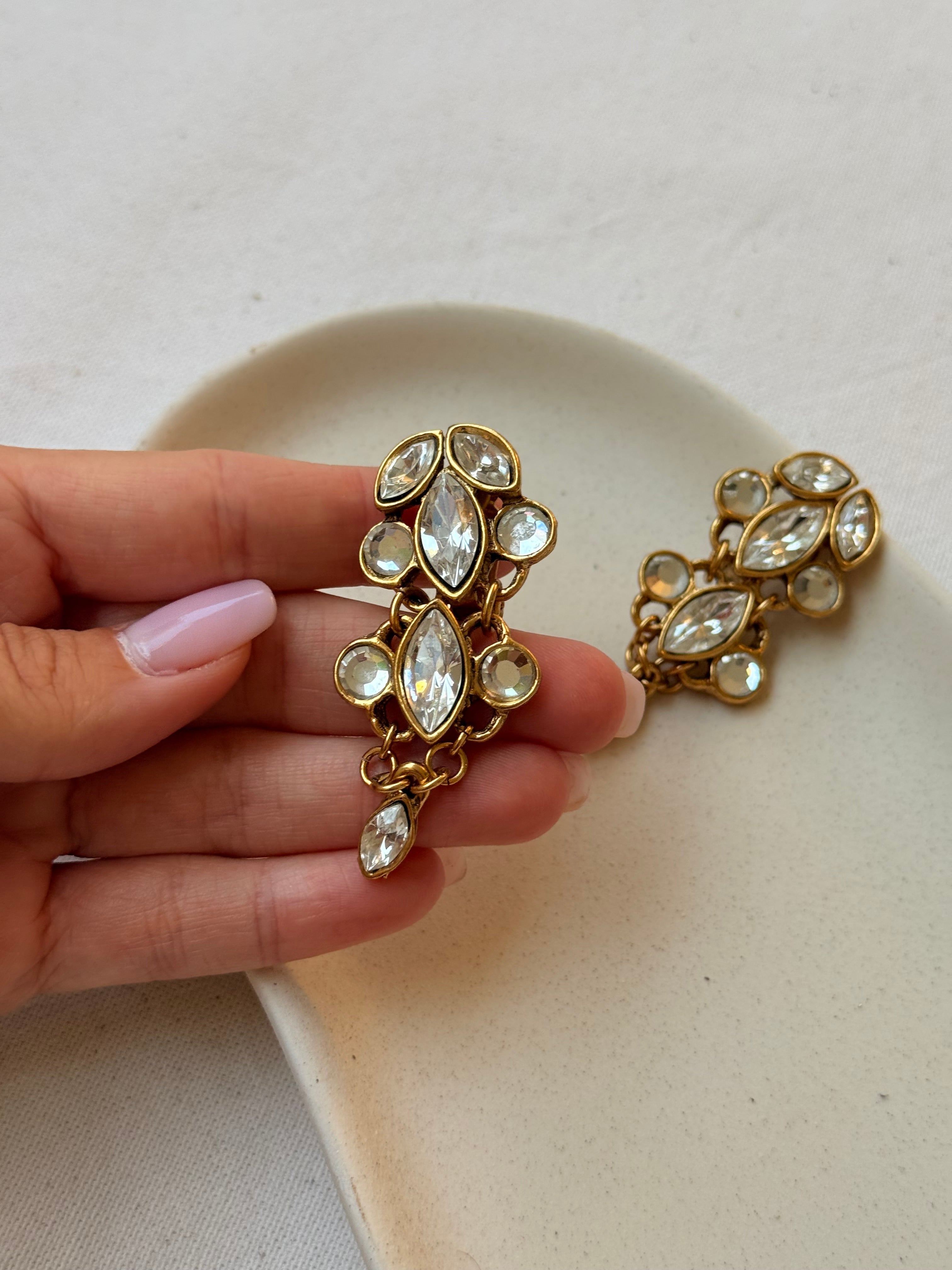 Boucles D’Oreilles Entre Guillemets Vintage - Pendantes Ornées De Strass