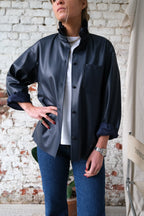 Lou Faux Leather Overshirt Navy