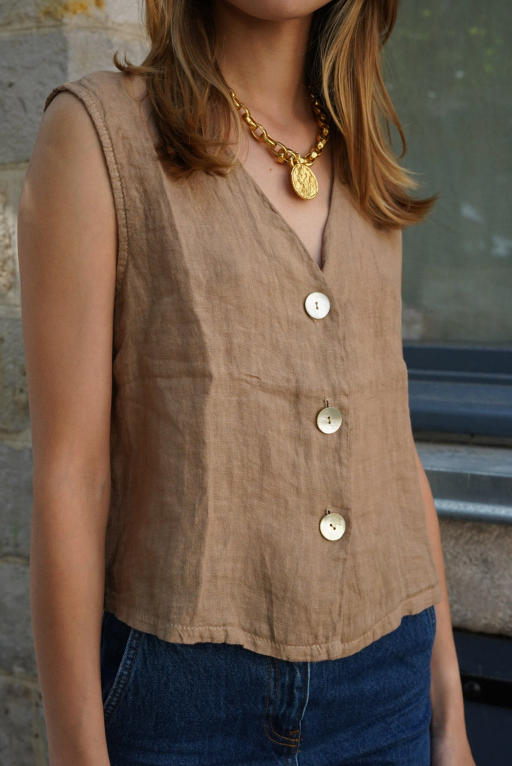 Abel Linen Sleeveless Top Camel