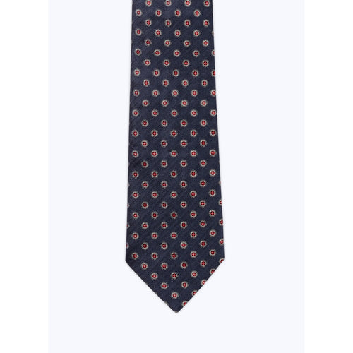 Cravate Jacquard Petits Ronds Fantaisie Rouge Fond Marine - Carbone