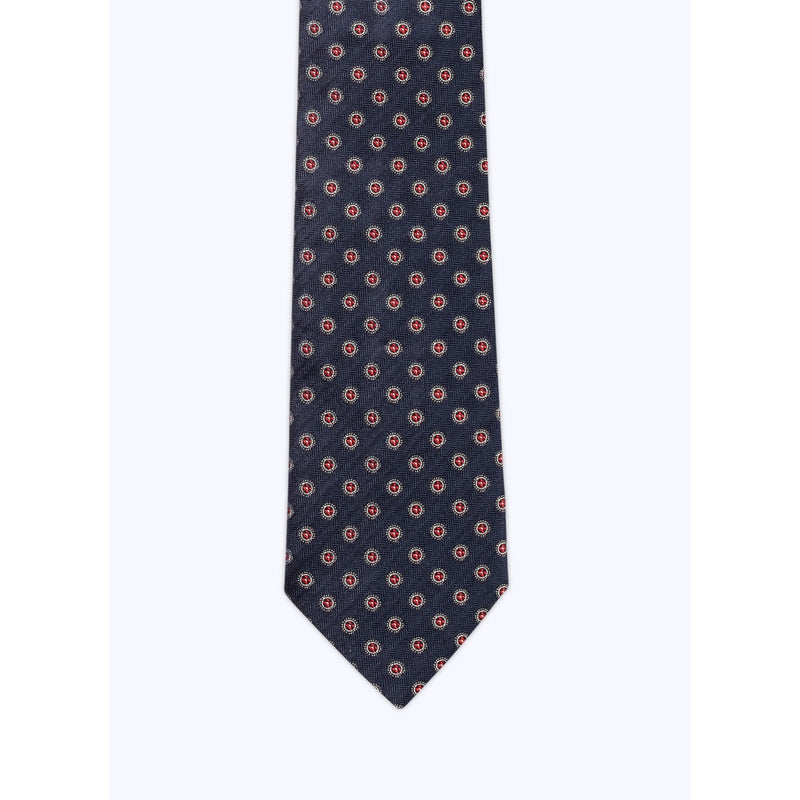 Cravate Jacquard Petits Ronds Fantaisie Rouge Fond Marine - Carbone