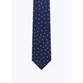 Cravate En Satin De Soie À Motif - Bleu Marine - Motif Plumes Blanches