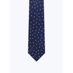 Cravate En Satin De Soie À Motif - Bleu Marine - Motif Plumes Blanches