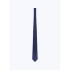 Cravate En Satin De Soie À Motif - Bleu Marine - Motif Plumes Blanches