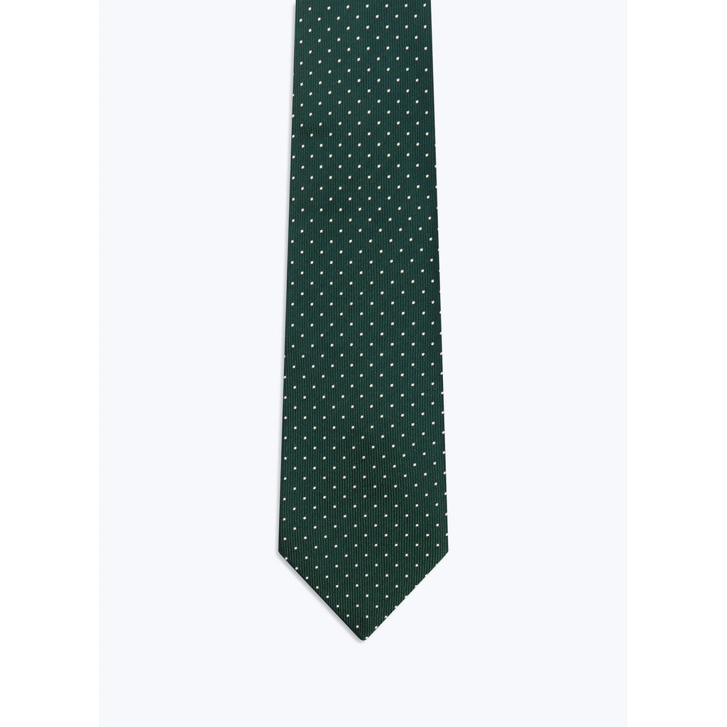 Cravate En Satin De Soie À Pois - Vert - Pois Blancs