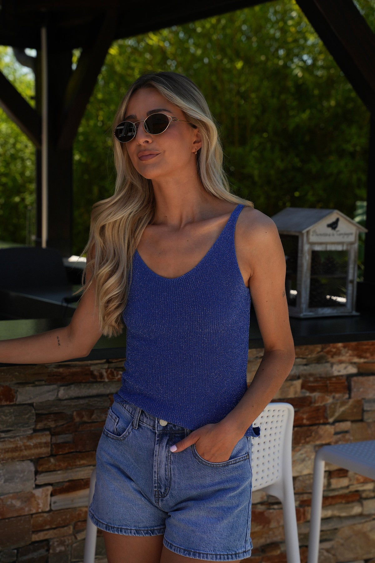 Norra Sequinned Top - Blue