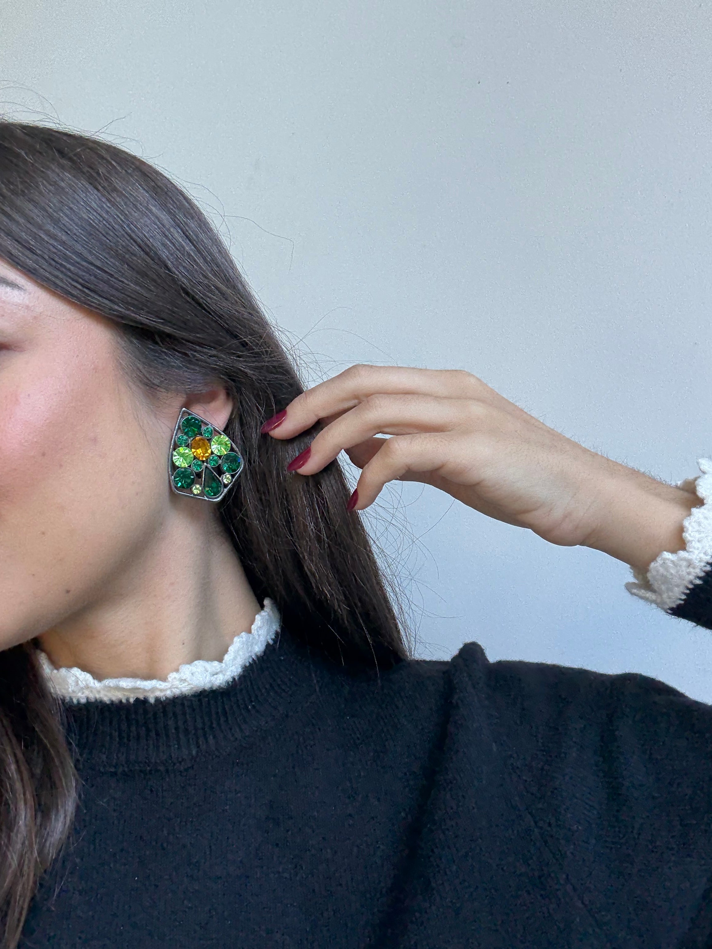 Boucles D’Oreilles Jean Louis Scherrer Vintage - Cristaux Verts