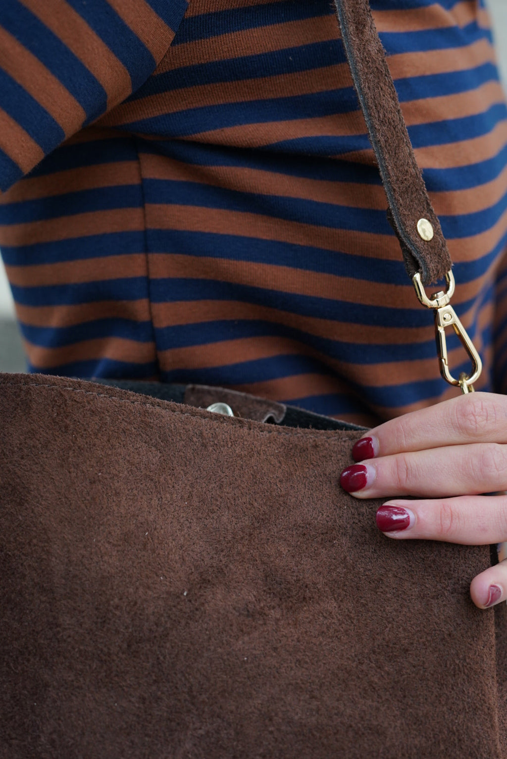 Brown Suede Bucket Bag