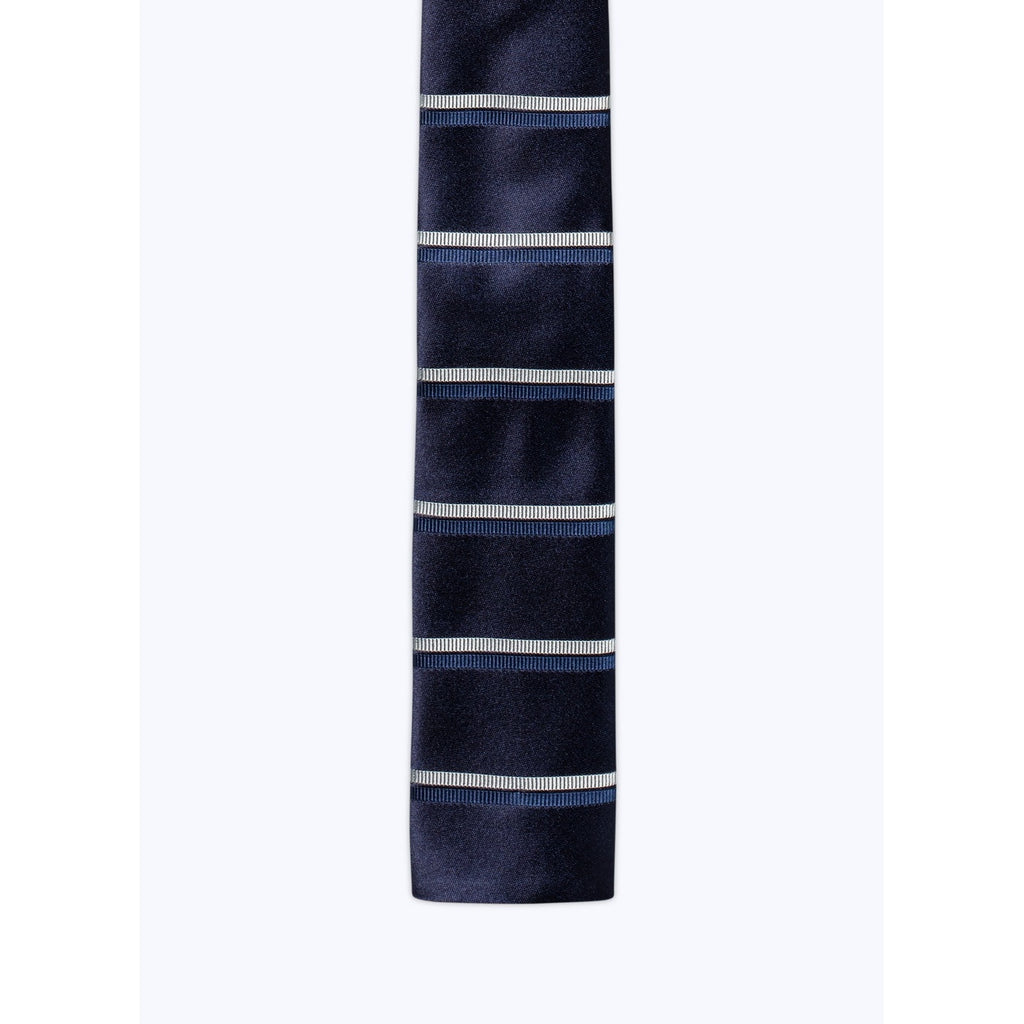 Corbata Recta Baja, Rayas Dobles - Azul Marino