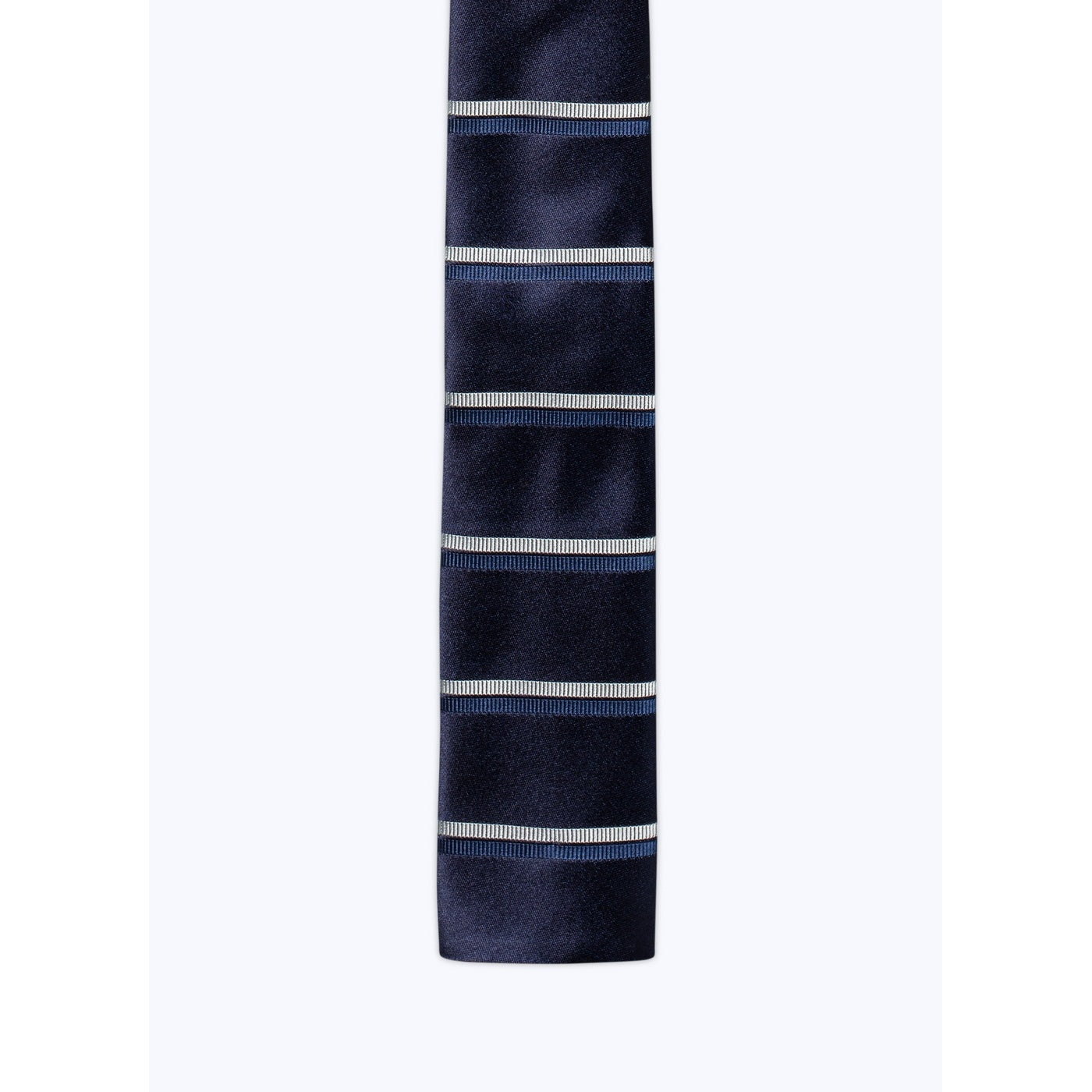 Corbata Recta Baja, Rayas Dobles - Azul Marino