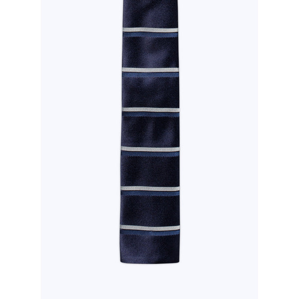 Corbata Recta Baja, Rayas Dobles - Azul Marino