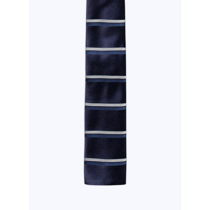 Corbata Recta Baja, Rayas Dobles - Azul Marino