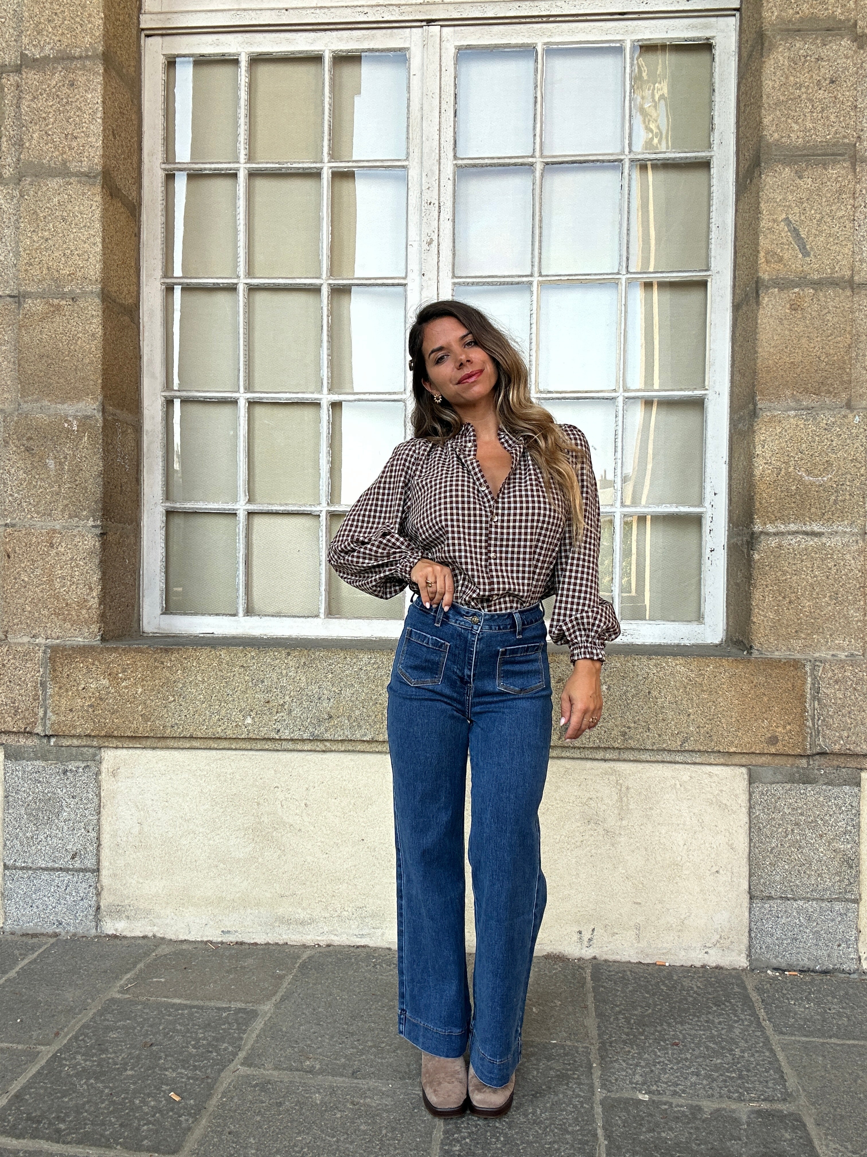 Blouse à carreaux Sybille marron