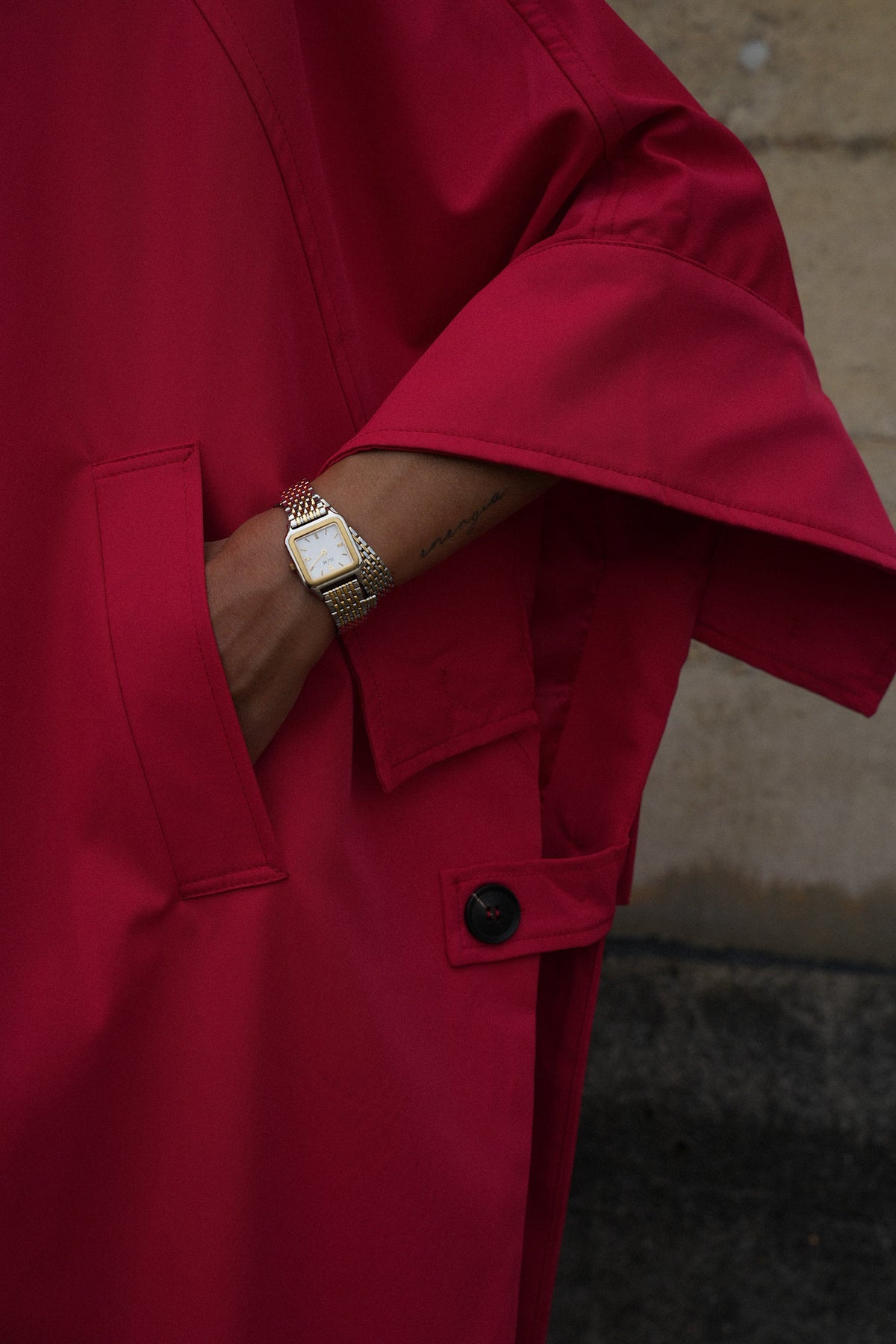 Isaac Long Trench Coat Jacket - Red