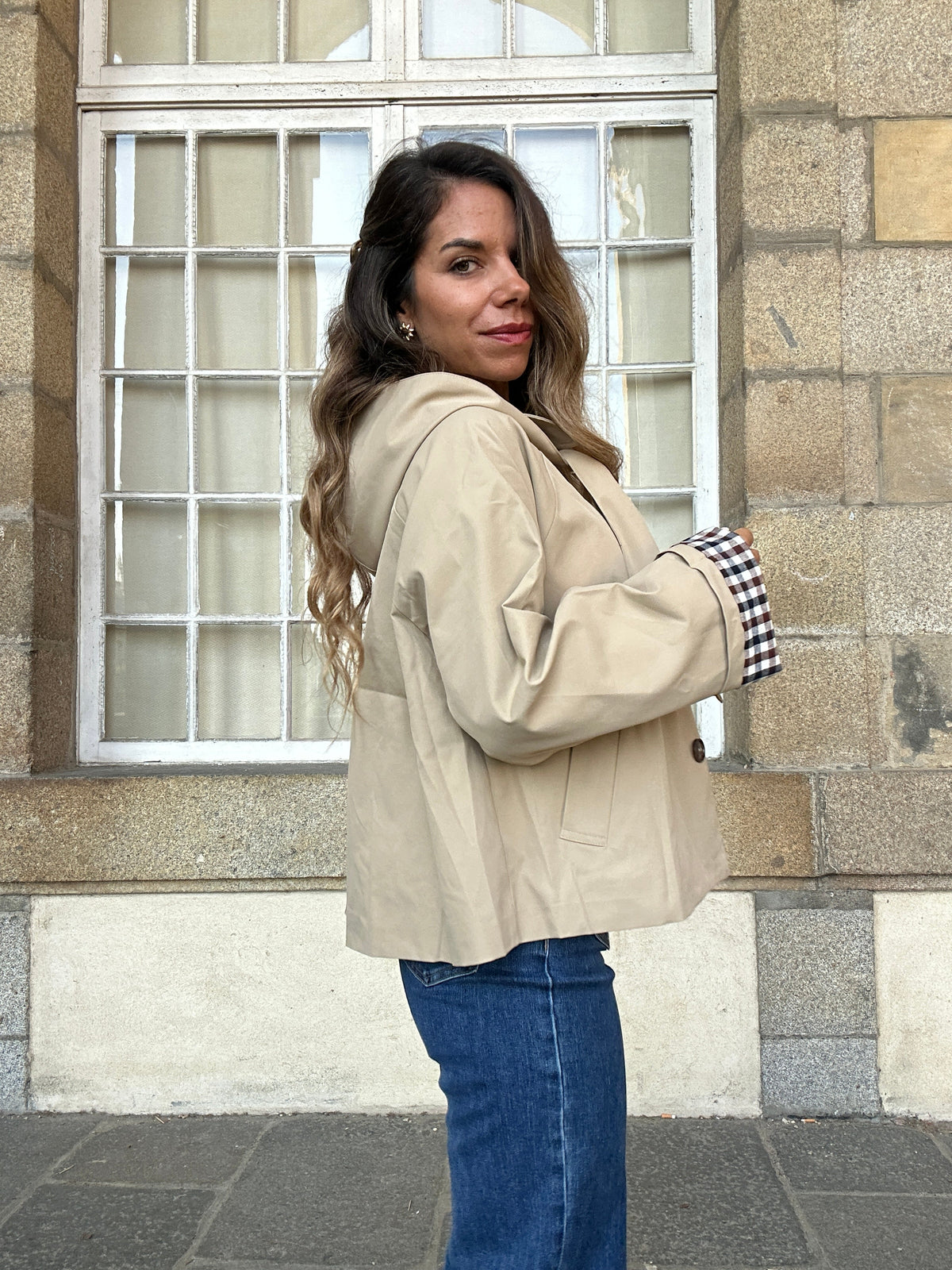 Chaqueta con capucha extraíble Garance beige