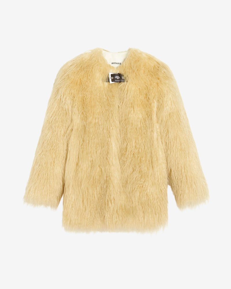 Short Mongolian Faux Fur Coat Petra Panna Cotta