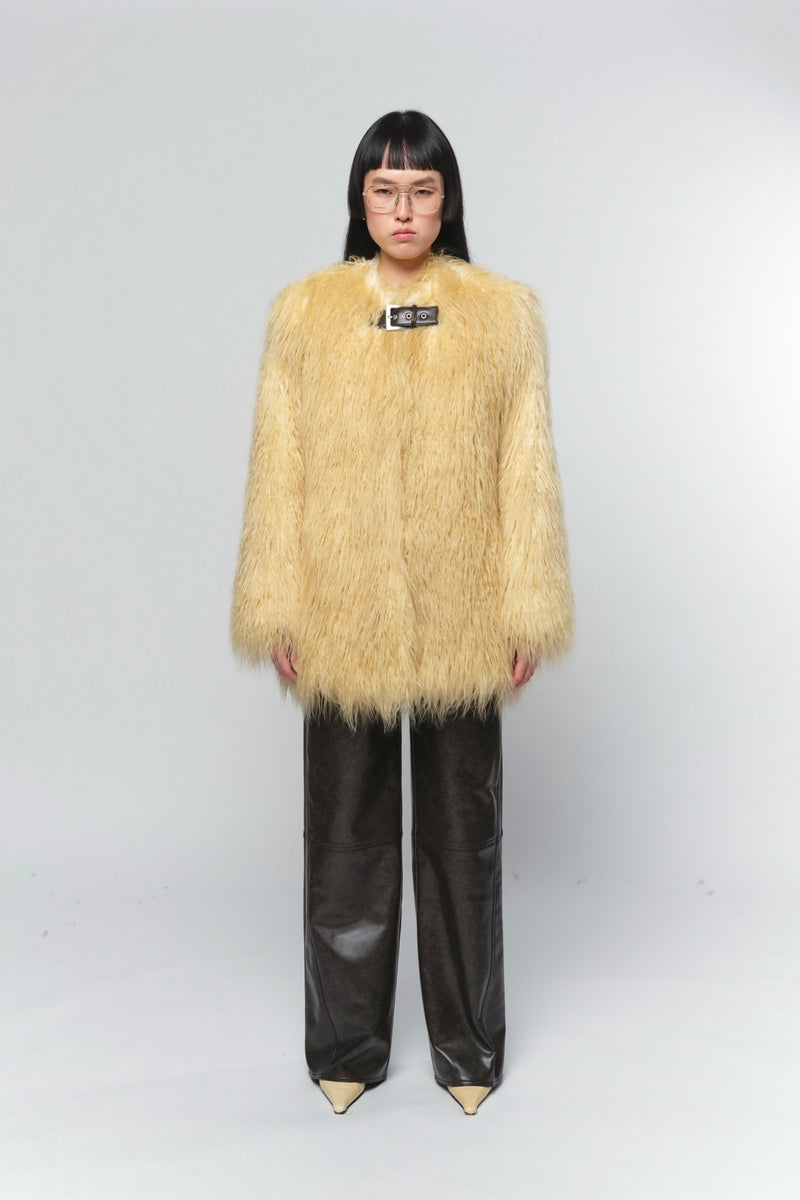 Short Mongolian Faux Fur Coat Petra Panna Cotta