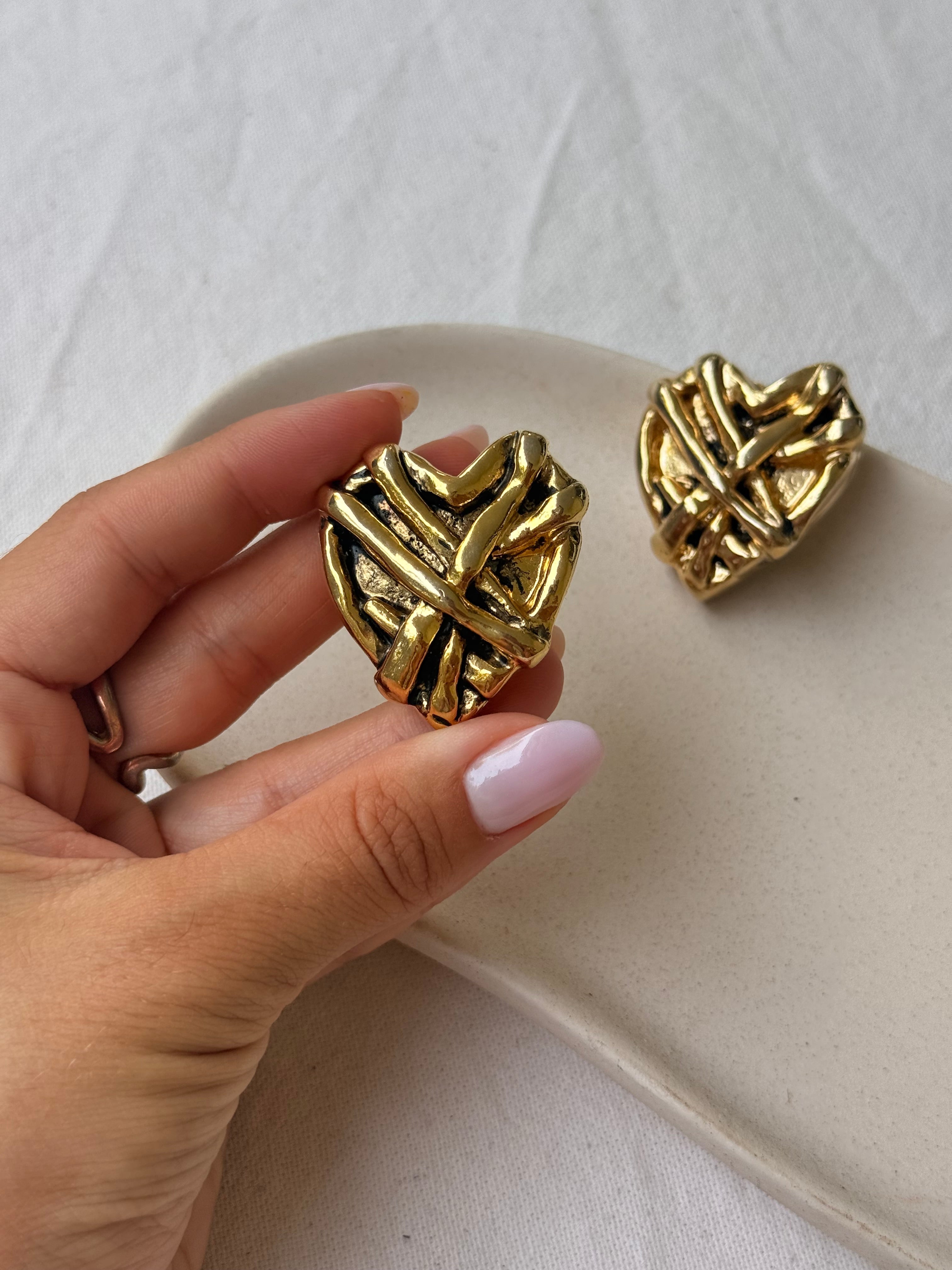 Boucles D’Oreilles Vintage - Cœurs Xxl En Résine