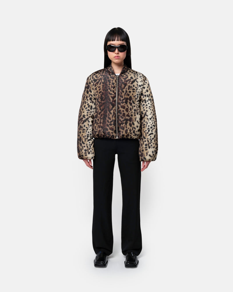 Leni Quilted Leopard Bomber Jacket