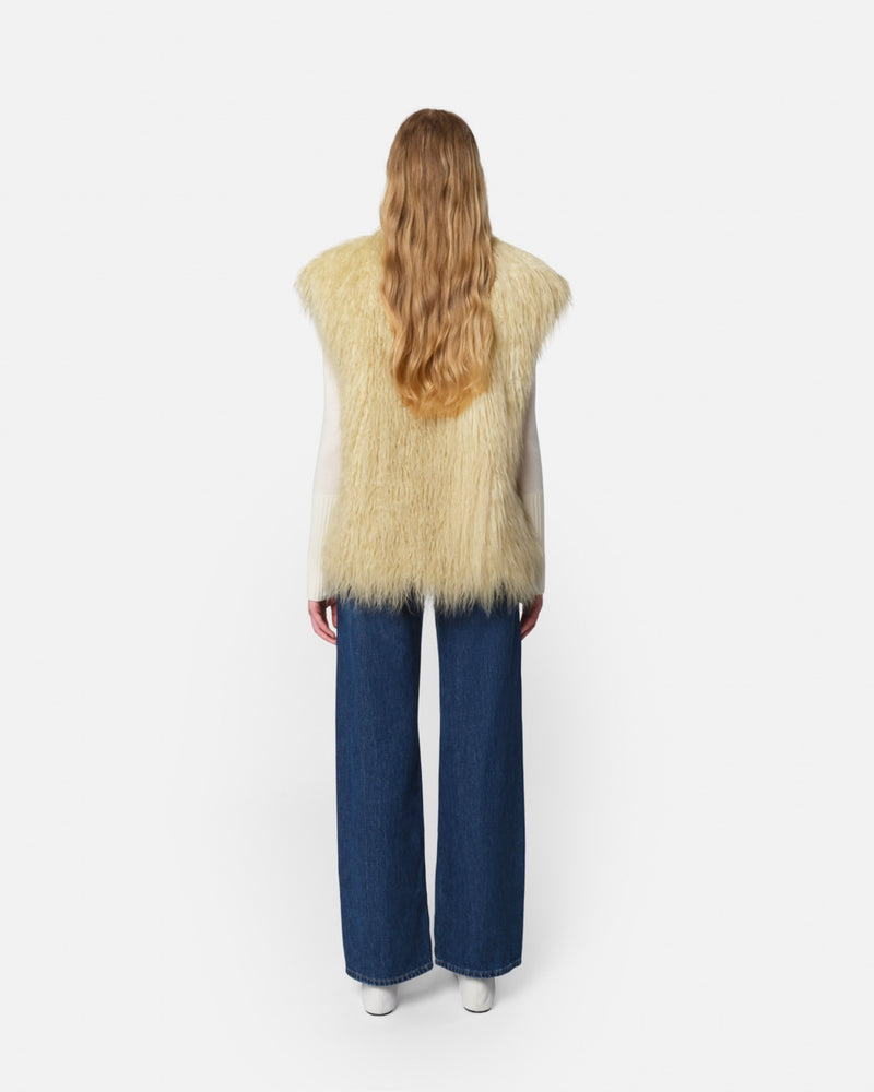 Laila Panna Cotta Mongolian Faux Fur Vest
