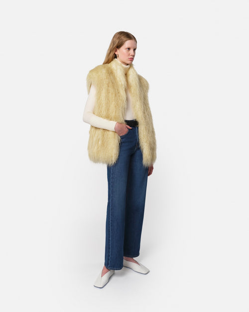 Laila Panna Cotta Mongolian Faux Fur Vest